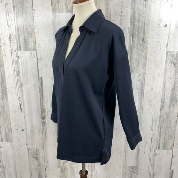 Soft Surroundings Women’s Blue V Neck Long Sleeve Point Collar Knit‎ Blouse PXS - Picture 4 of 12